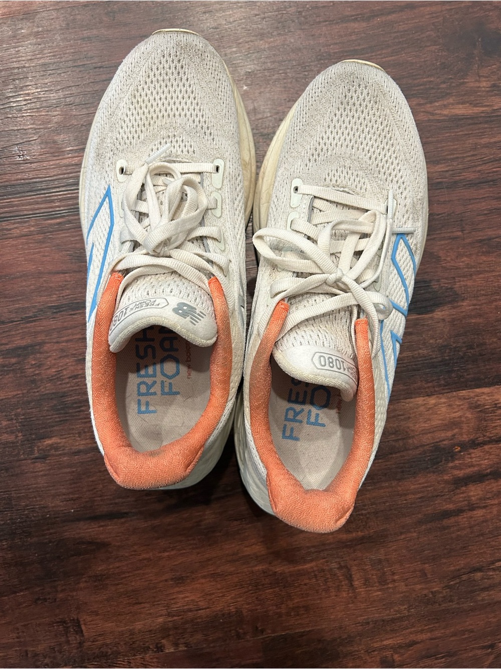 New Balance 1080 White Sneaker with Blue Logo and Coral Lining - Picture 5 of 5